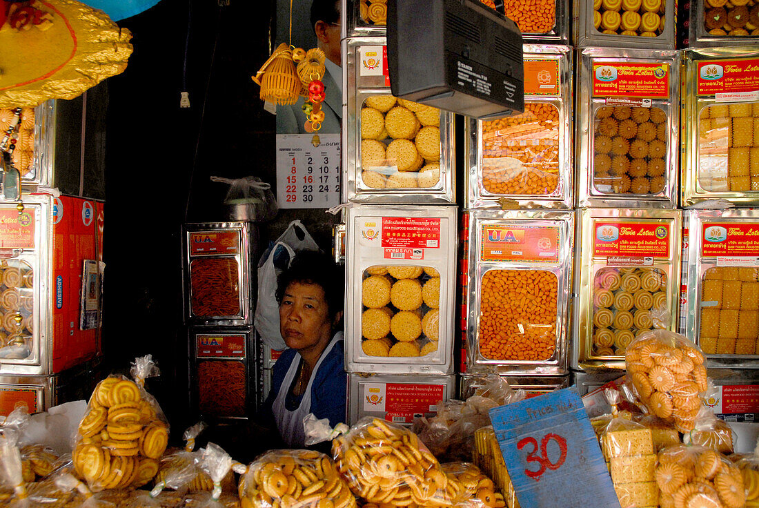 A biscuit stall at the main market, Phuket Town, Thailand