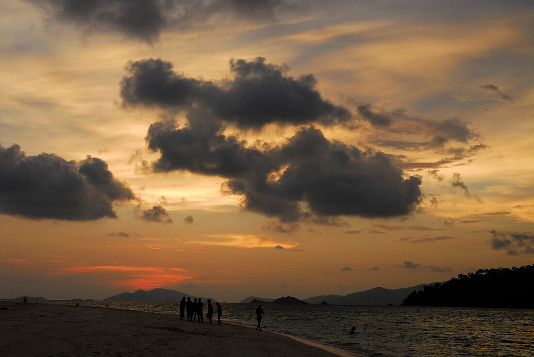 Sunset at Sunlight Beach with view of Ko Adang, Ko Lipe, Satun, Thailand