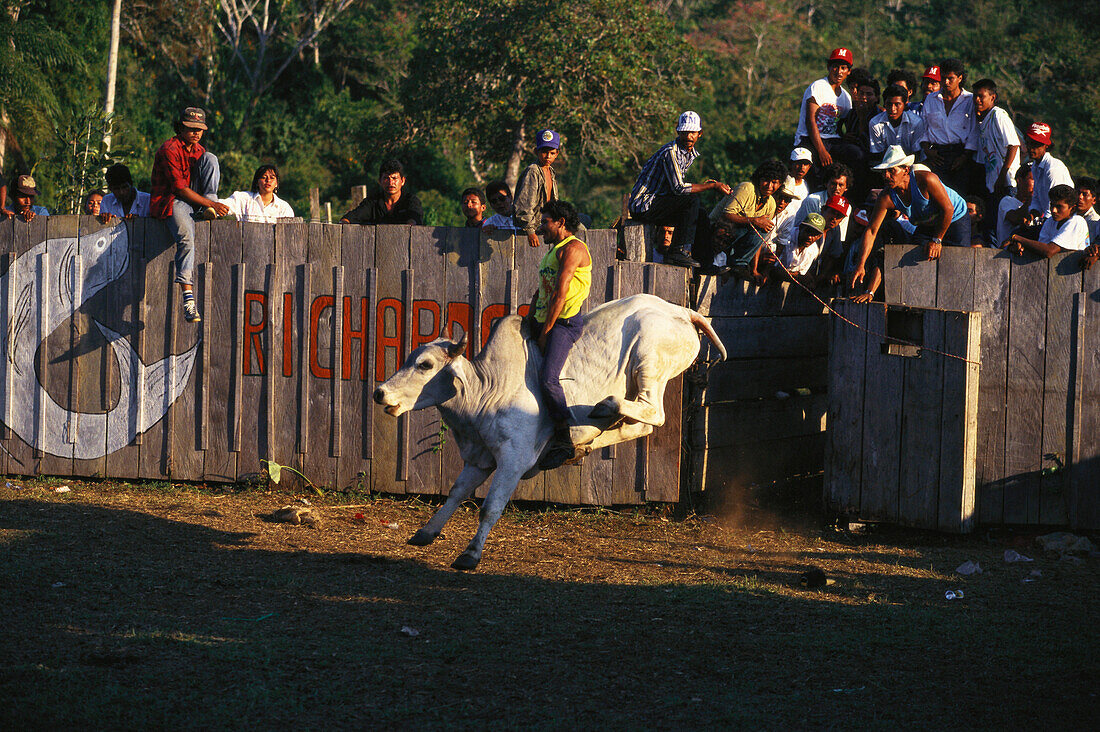 Local people watching a Rodeo, El Castillo, Rio San Juan, Nicaragua, Central America