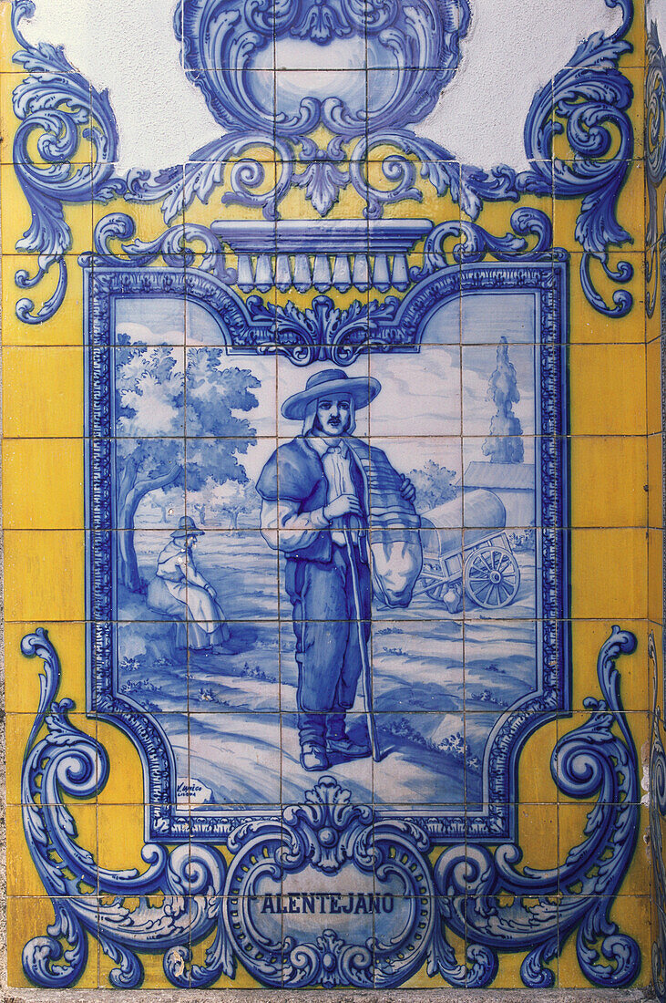 Decorative tiles with a picture of an Alentejo Farmer, Alentejo, Portugal