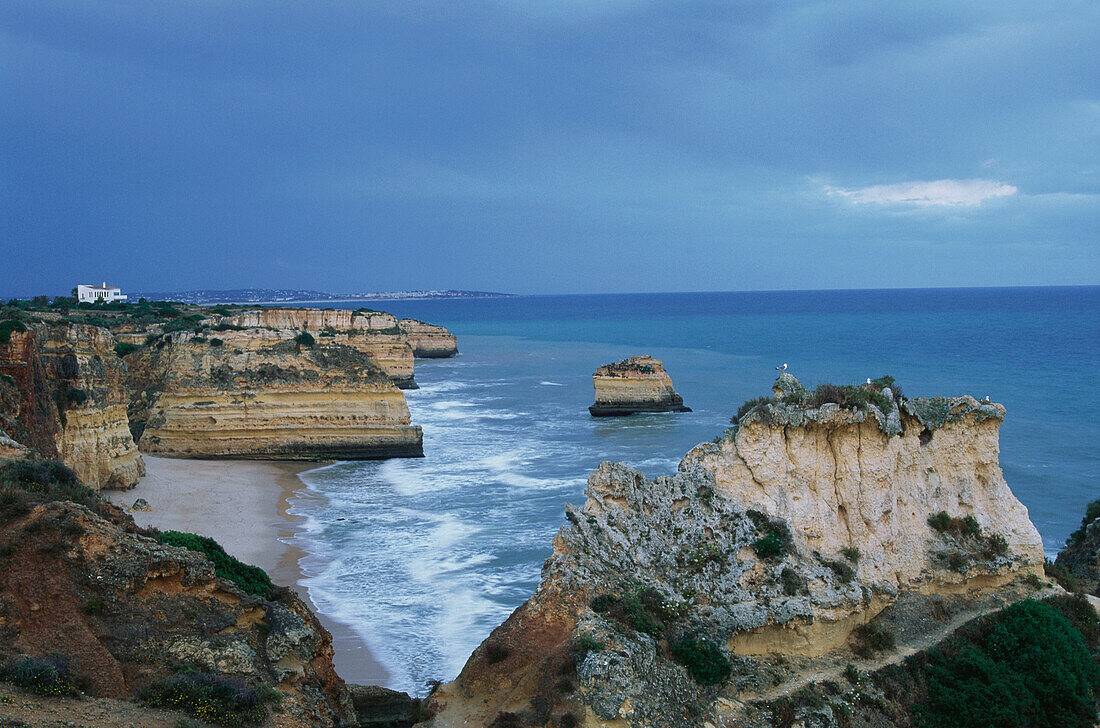 Rocky coastal landscape, Praia da Marina, Carvoeiro, Algarve, Portugal