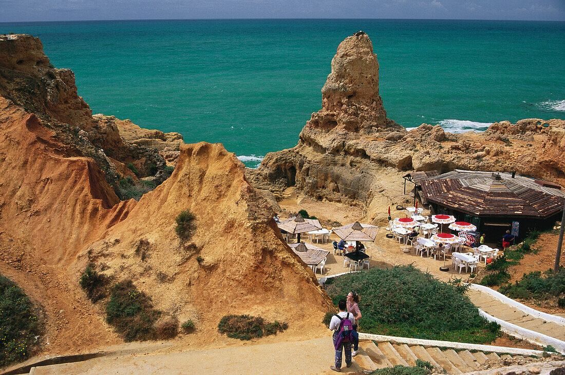 Restaurant in the middle of limestone rock, Algar Seco, Carvoeiro, Algarve, Portugal