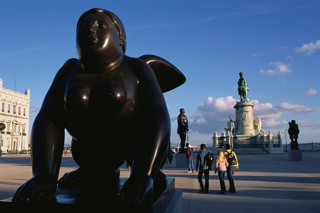 Memorial of D. Jose I, Sculpture of Botero, Praca do Comercio, Baixa, Lisbon, Portugal