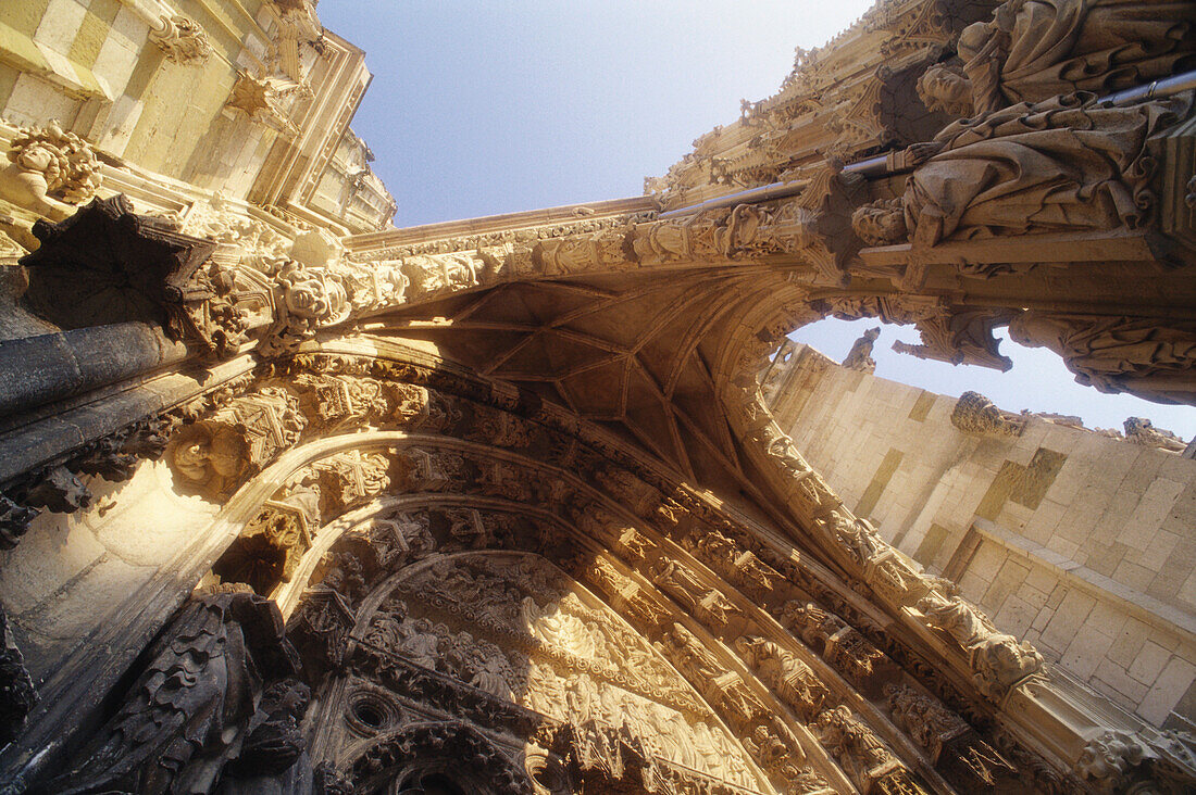 Cathedral Saint Peter, view into the main portal's canopy, Regensburg, Upper Palatinate, Bavaria, Germany