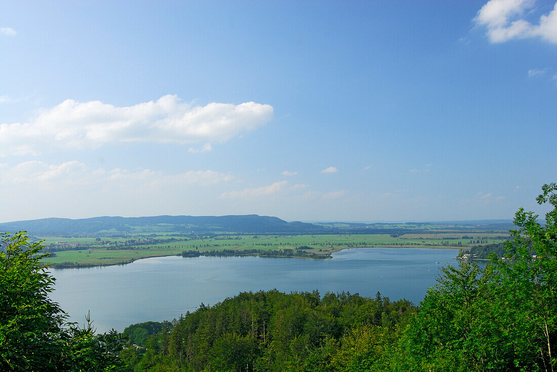 View from mount Kesselberg over lake Kochelsee, Upper Bavaria, Bavaria, Germany