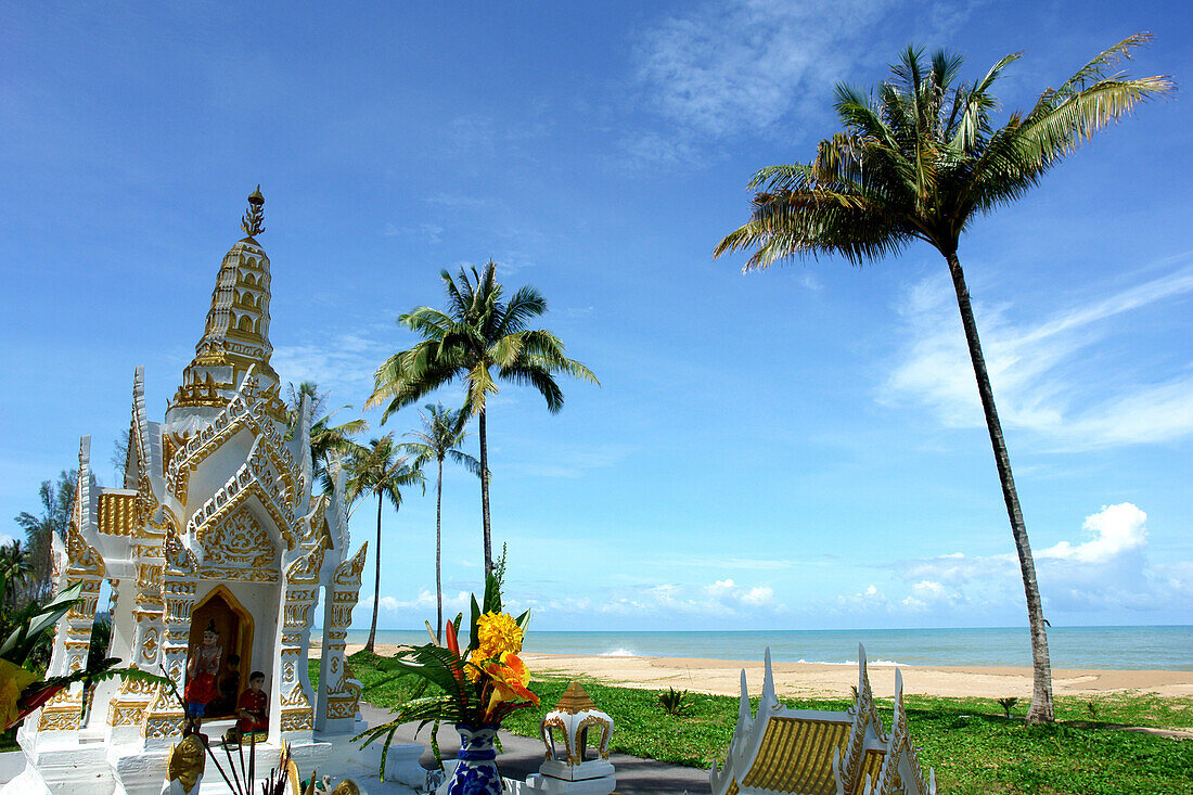 Hotel Resort at the beach of Kao Lak,Palm trees, temple, Thailand, Asia