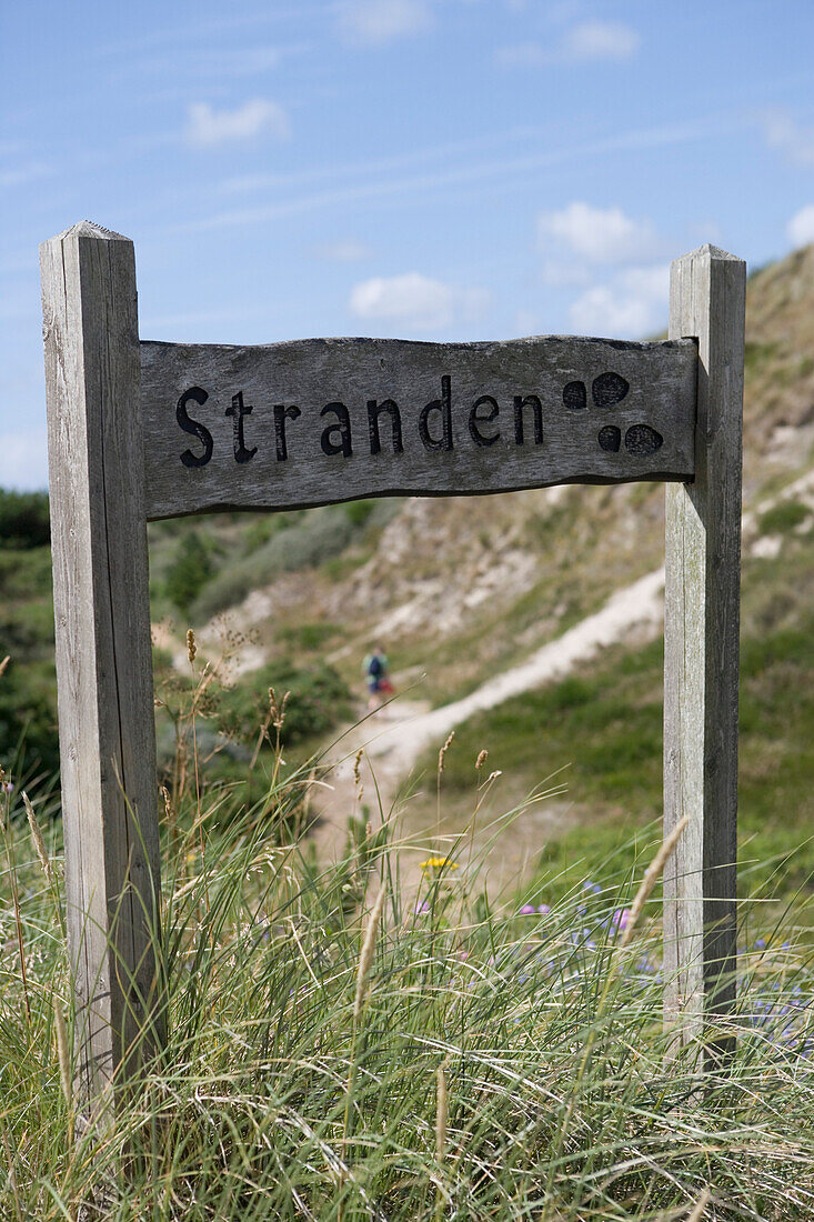 Wegweiser zum Strand, Henne Strand, Jütland, Dänemark, Europa