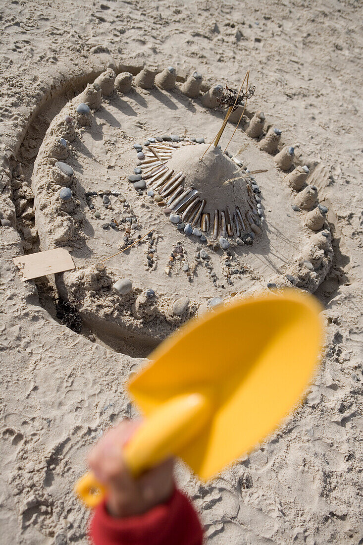 Sandcastle at beach, Sylt island, Schleswig-Holstein, Germany