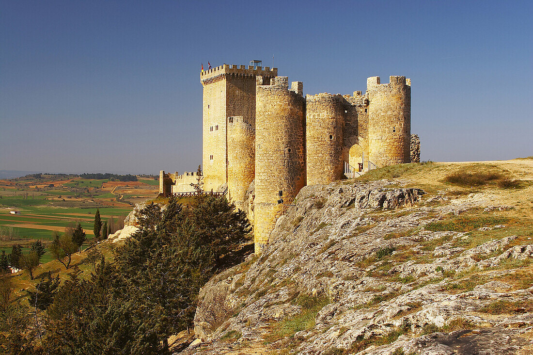 Penaranda de Duero caastle with view into the landscape, Castilla Leon, Spain