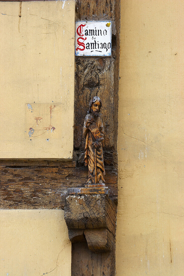 Heiligen Jacobus mit Hinweis auf Jakobsweg, Camino de Santiago, Burgos, Kastilien-Leon, Spanien