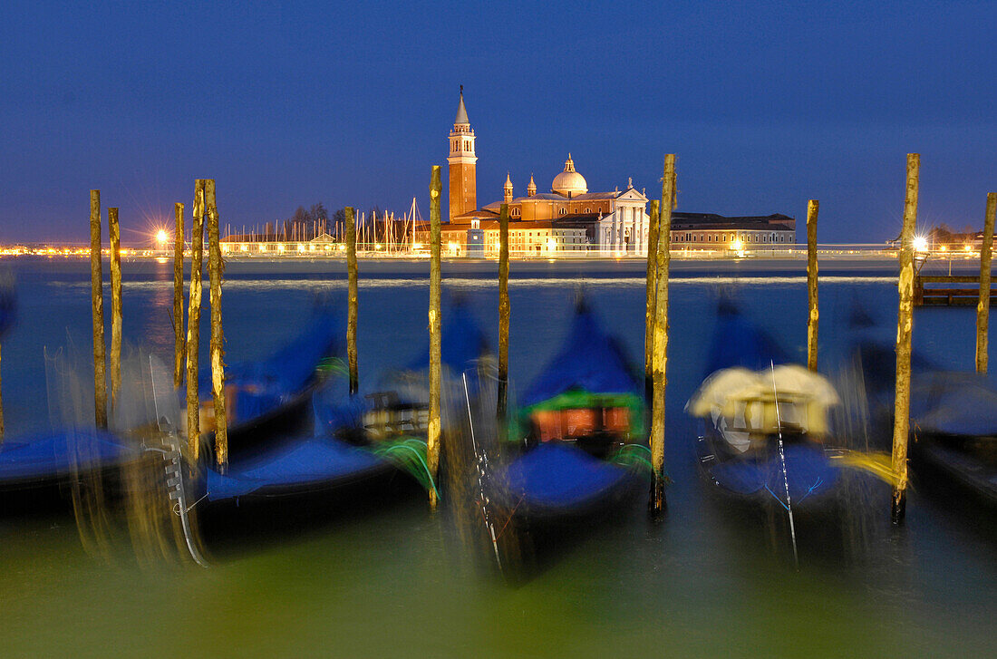 Gondola, Venice, Veneto, Isola San Giorgio, Italy, Night
