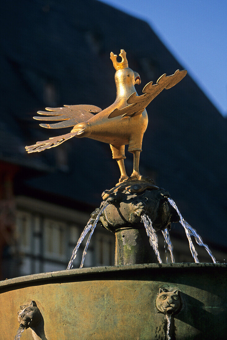 Eagle on Goslar's market fountain, Harz Mountains, Lower Saxony, northern Germany, UNESCO, World Heritage Site, list