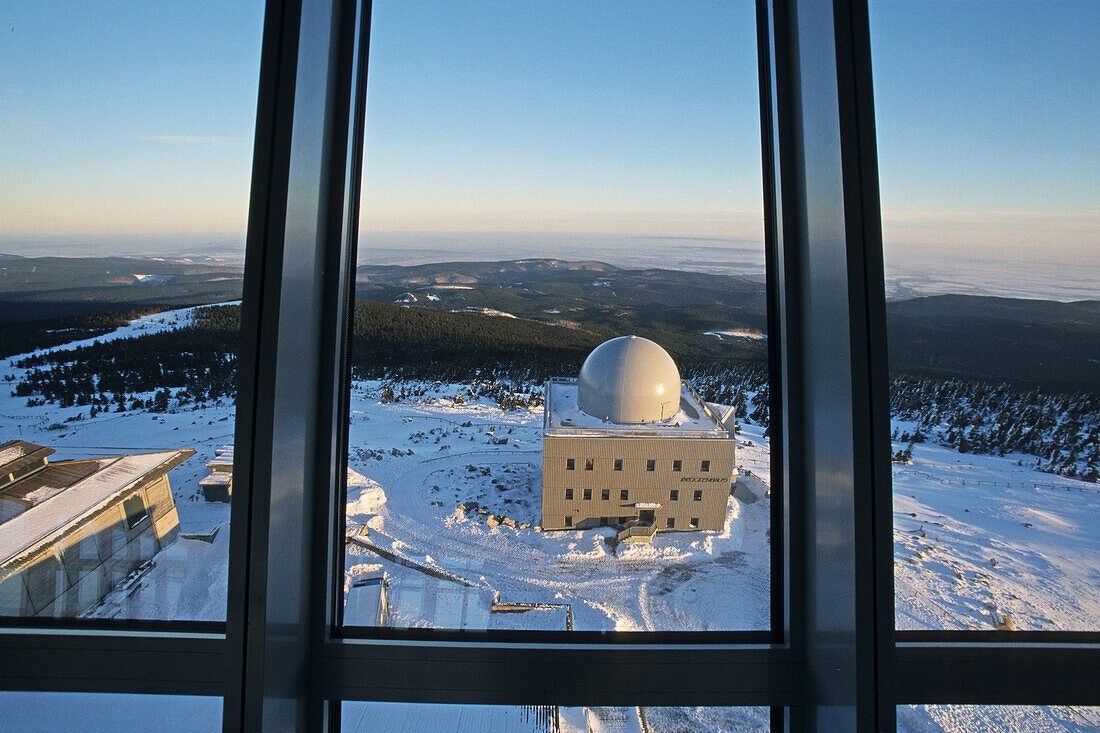 Blick auf Brockenhaus auf dem Brockengipfel, Schierke, Harz, Sachsen-Anhalt, Deutschland