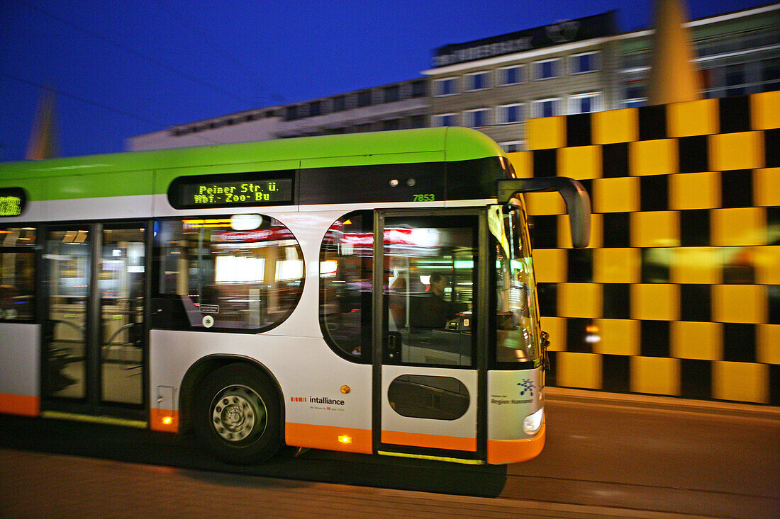 Silberpfeil bus at the bus stop at Steintor, Hanover, Lower Saxony, Germany