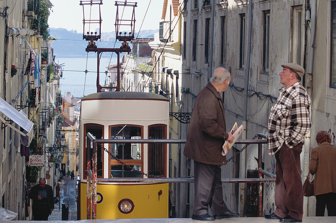Bica cable car from Chiado Alto. Lisbon. Portugal