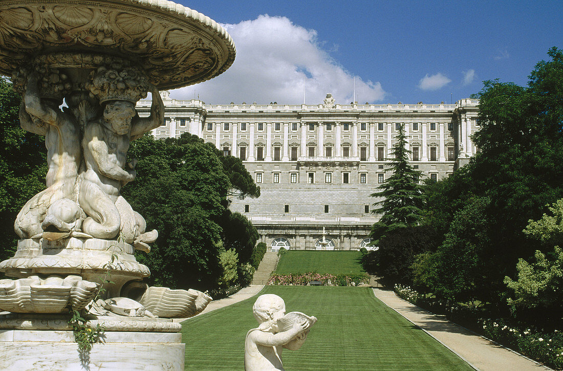 Royal Palace seen from Campo del Moro, Madrid, Spain