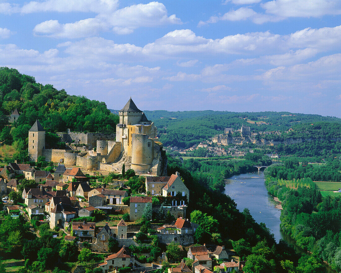 Castelnaud castle, Dordogne River and Beynac at background. France