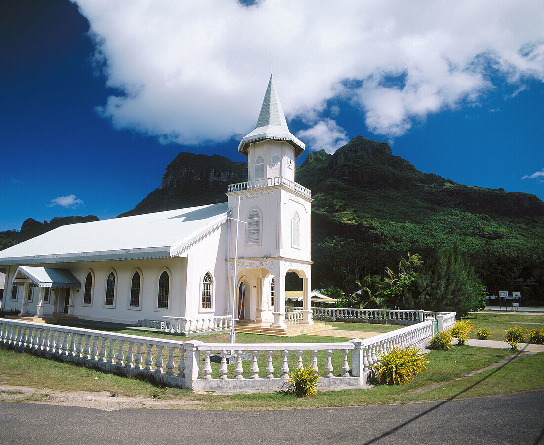 Church at Faanui village. Bora Bora. French Polynesia