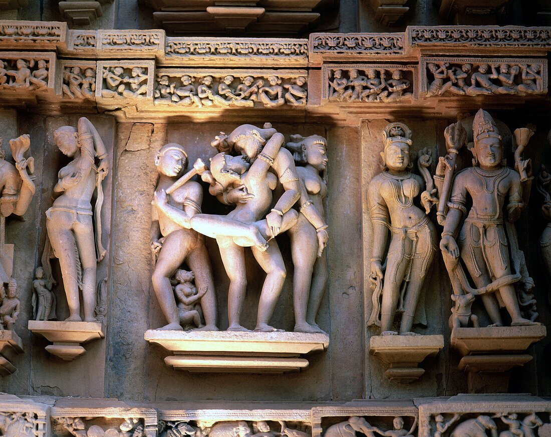 Bas-relief in Lakhsmana temple. Khajuraho. India