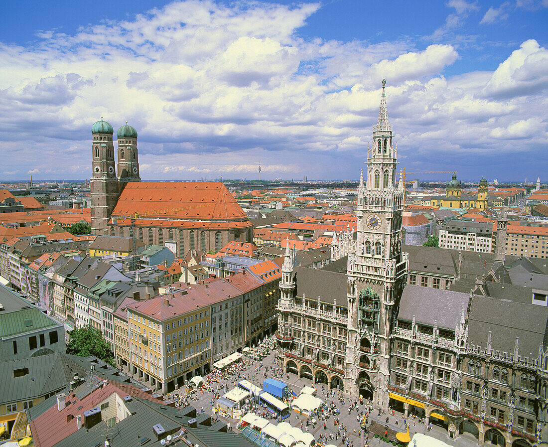 City Hall, cathedral and Marienplatz. Munich. Germany