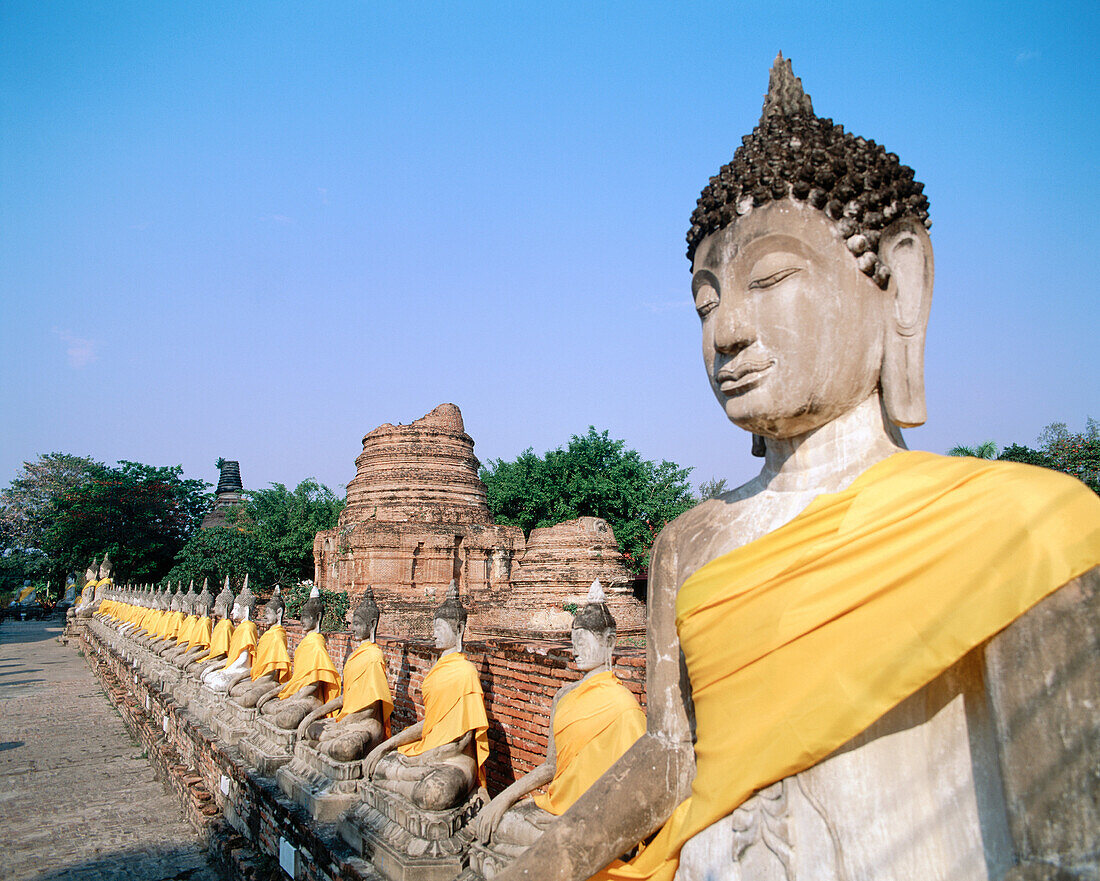Buddhas at Wat Yai Chai Mongkhon temple. Ayutthaya. Thailand