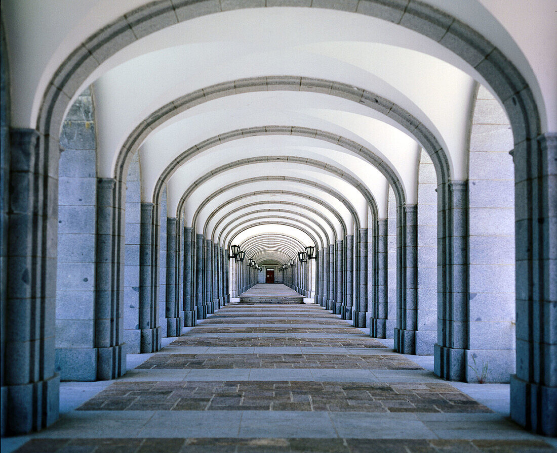 Long corridor in the Valle de los Caídos . Madrid province. Spain