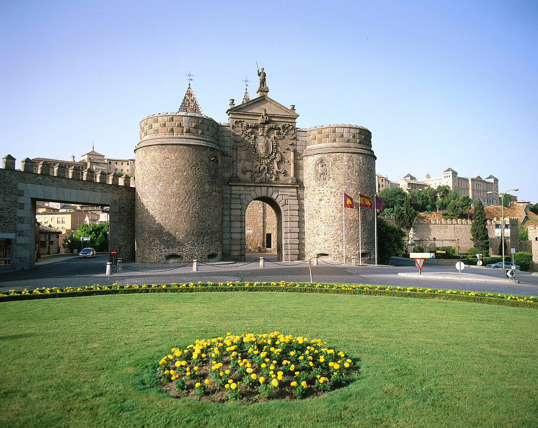 Puerta de la Bisagra, town gate. Toledo. Spain