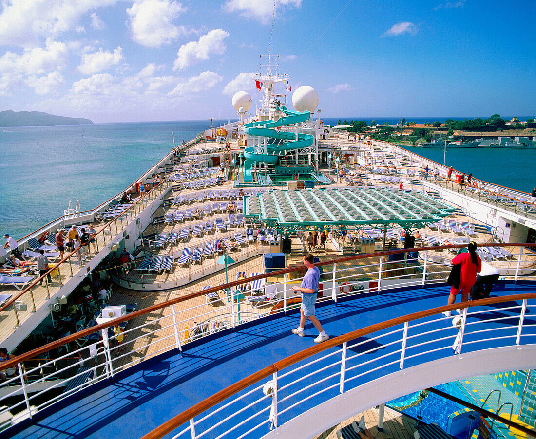 Upper deck of cruise ship. Eastern Caribbean
