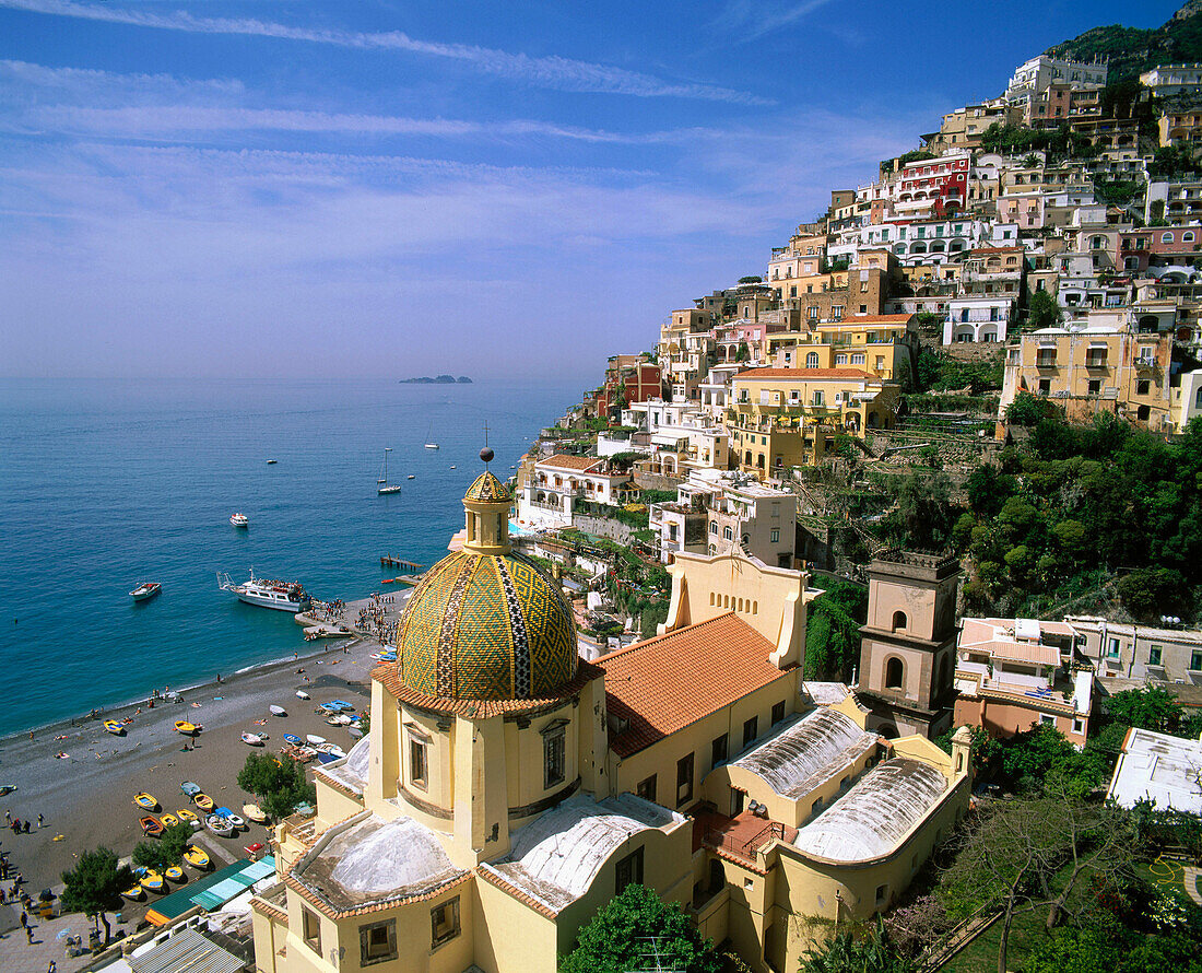 Amalfi, Campania, Coast, Coastal, Color, Colour, Daytime, Europe, Exterior, Horizon, Horizons, Horizontal, Italy, Mediterranean Sea, Outdoor, Outdoors, Outside, Positano, Sea, Travel, Travels, Tyrrhenian Sea, Village, Villages, World locations, World trav