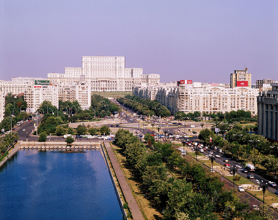 Palace of Parliament in Unirii Boulevard. Bucharest. Romania