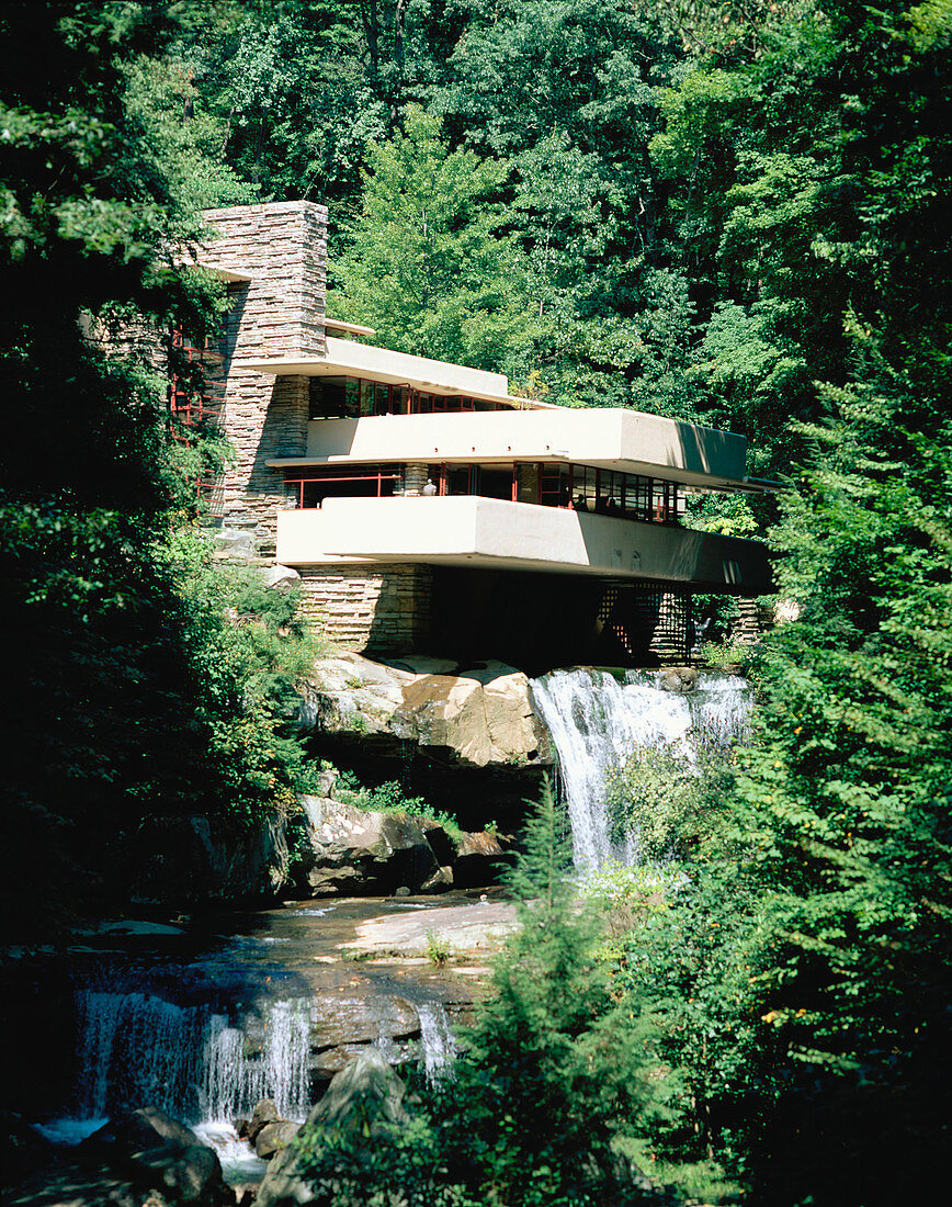 Fallingwater House (Kaufmann House) by architect Frank Lloyd Wright. Pennsylvania. USA