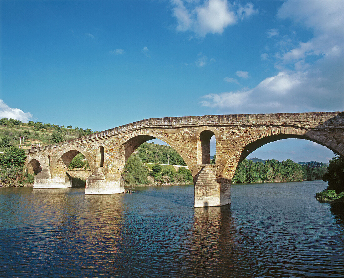 Medieval bridge, Puente la Reina. Road to Santiago, Navarra, Spain