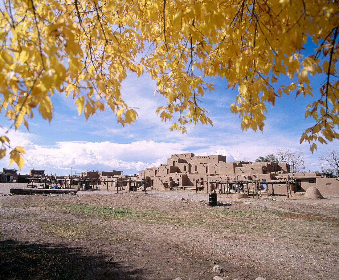 View of adobe buildings. Taos Indian Pueblo, Taos. New Mexico, USA