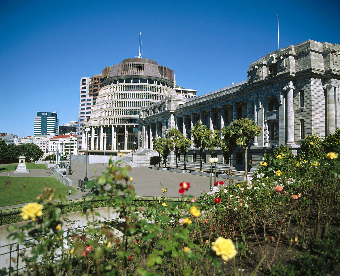 Beehive Parliament building. Wellington. North Island, New Zealand
