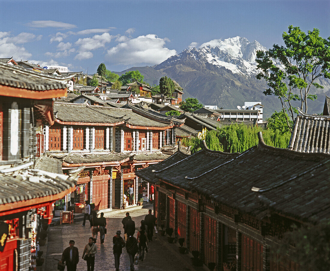 Main street leading to Market Square, Lijiang. Yunnan province, China