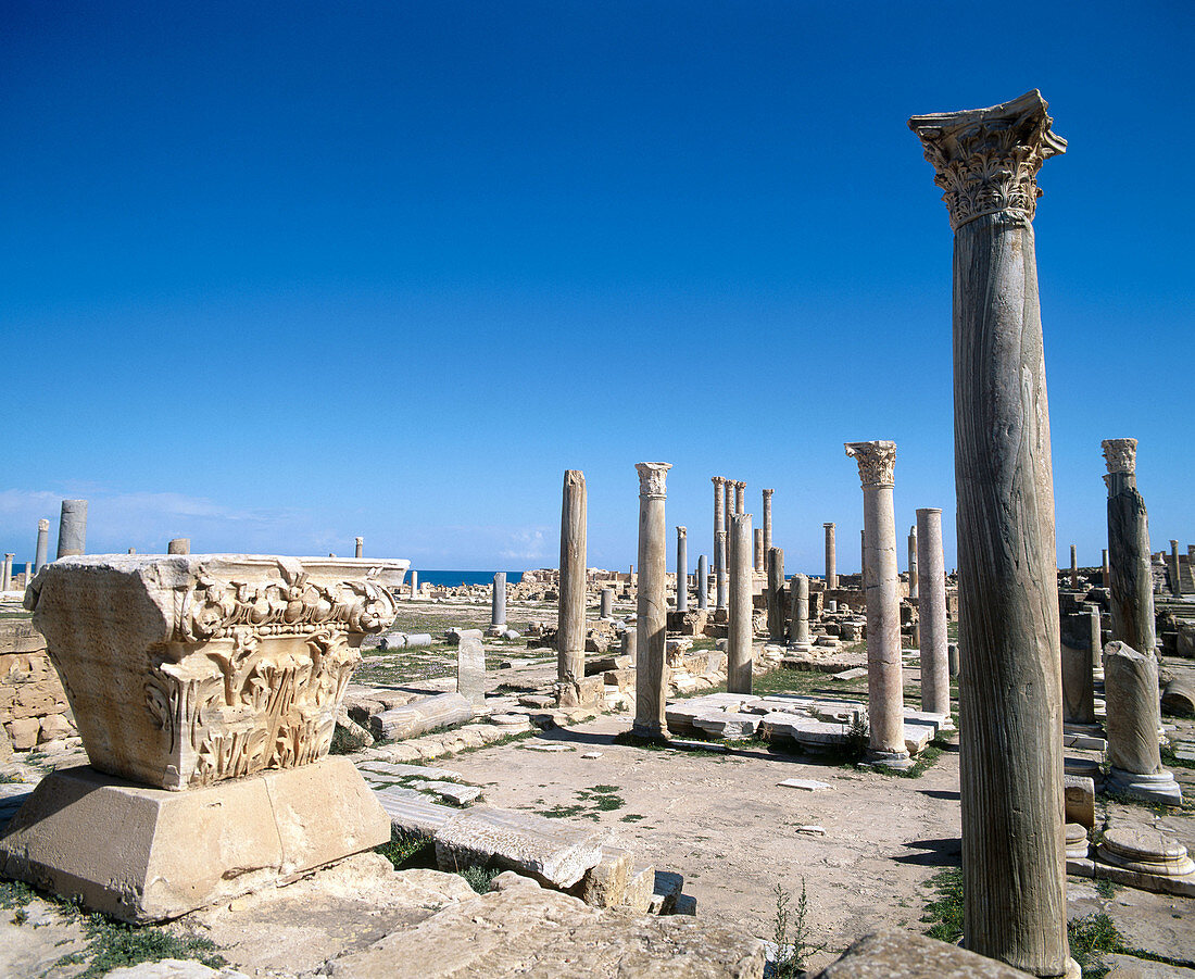 Forum, Roman ruins of the ancient city of Sabratha. Libya