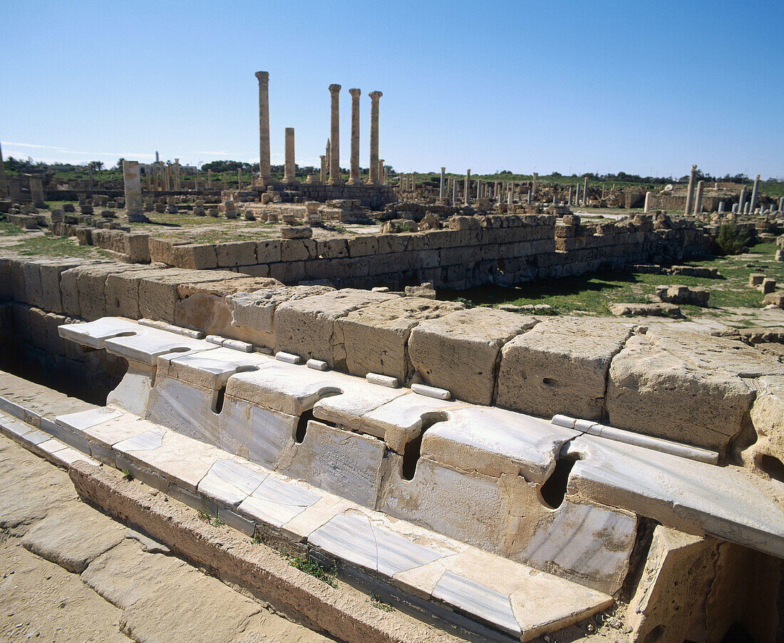 Ancient latrines, Roman ruins of the ancient city of Sabratha. Libya