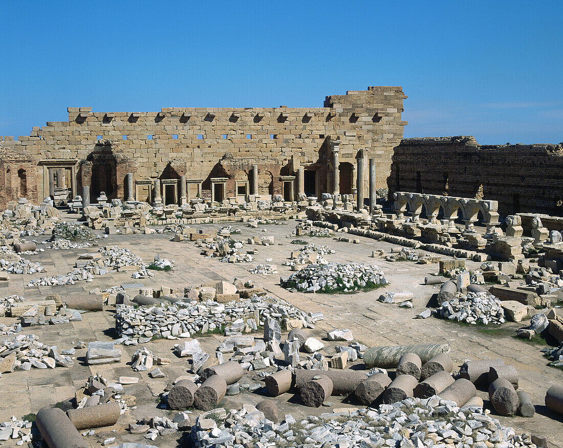 Arches of Trajan and Tiberius, Roman ruins of Leptis Magna. Libya