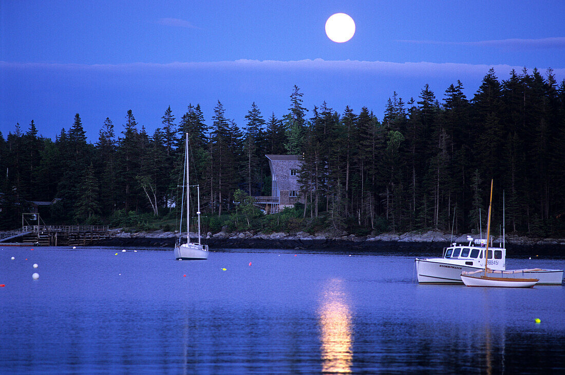 Full moon over Port Clyde, Maine, ,USA