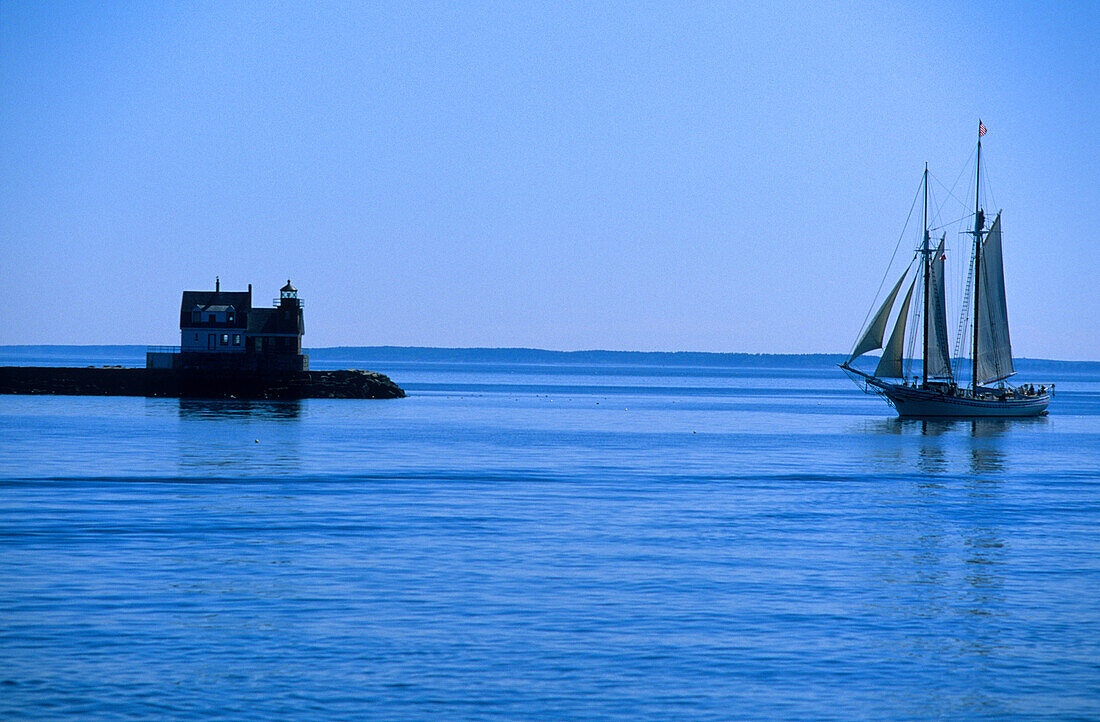 Lighthouse of the marina in Rockport, Maine, ,USA