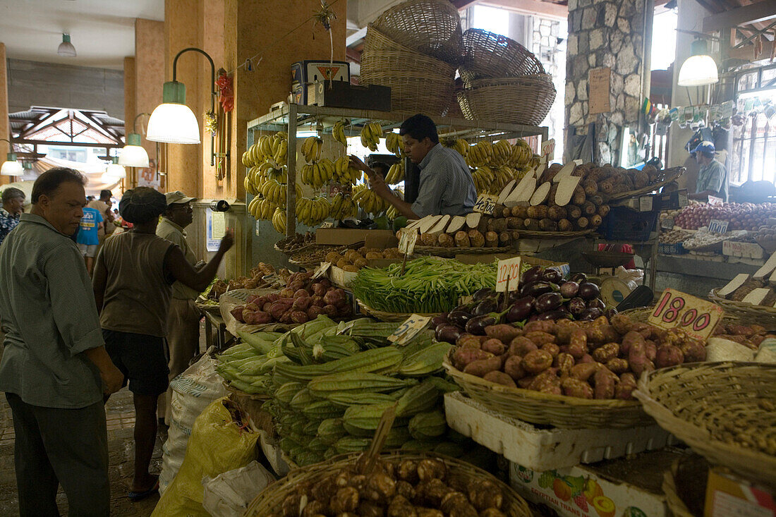 Gemüsestand am Markt von Port Louis, Port Louis District, Mauritius, Indischer Ozean