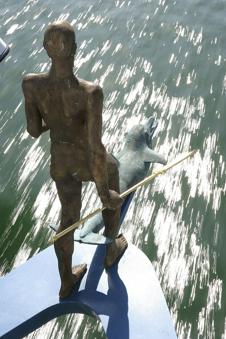Neptunfigur der MS Starnberg, Starnberger See, Bayern, Deutschland