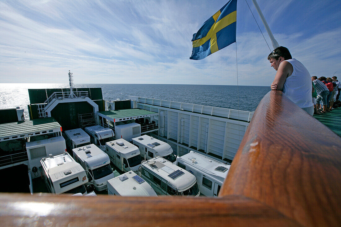 Mobile homes on ferry deck, Ferry from Oskarshamn to Visby, Gotland, Sweden