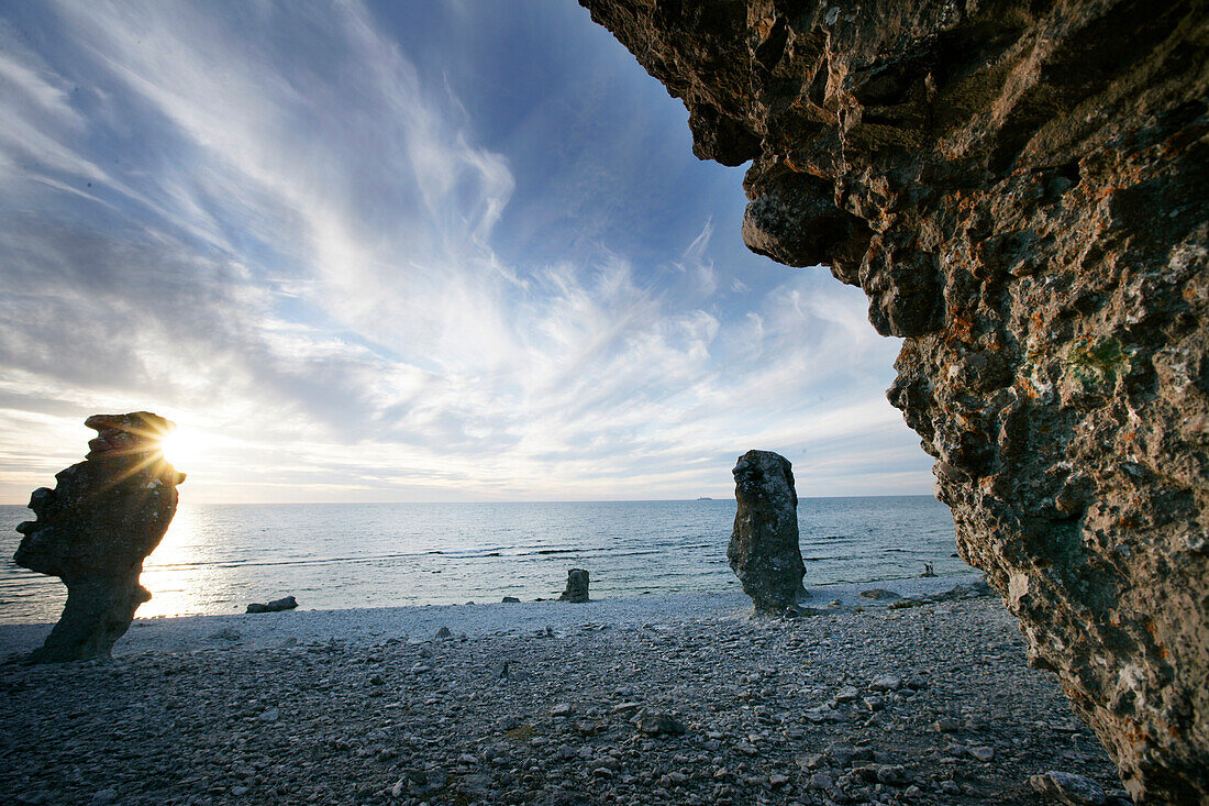 Raukar natural stone towers, Langhammar, Faro, Gotland, Sweden