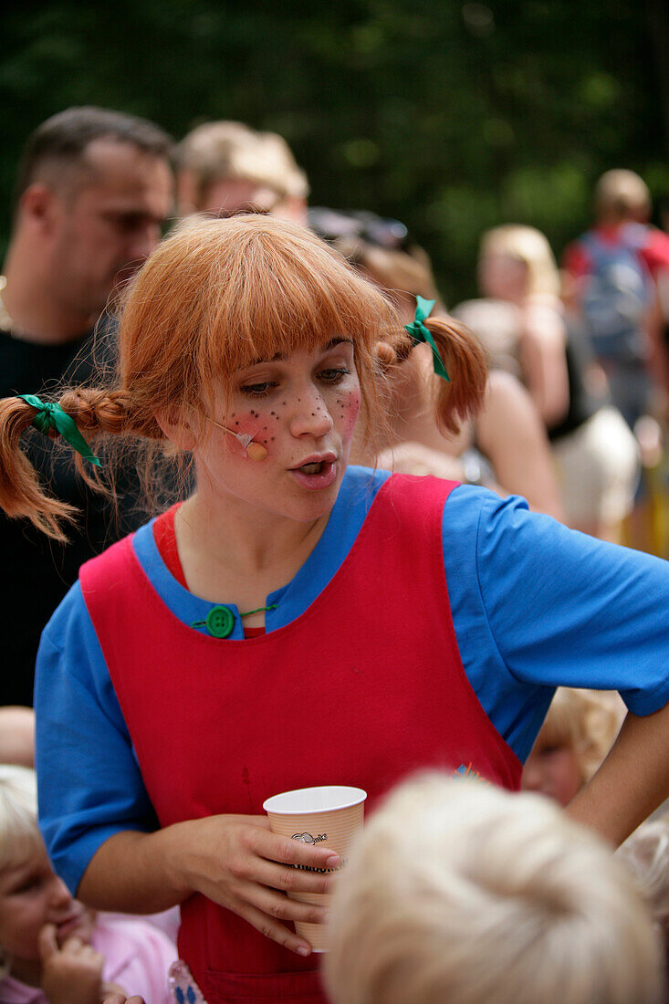 Actress dressed up as Pippi Langstrumpf, Astrid Lindgren World, Vimmerby, Smaland, Sweden