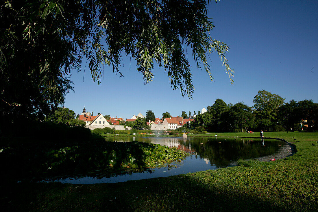 View from town park towards old town, Visby, Gotland, Sweden
