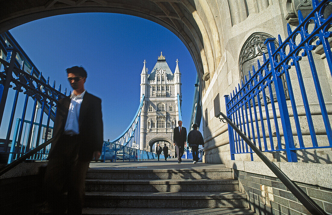 Pedestrian, the Tower Bridge. London. England. UK.