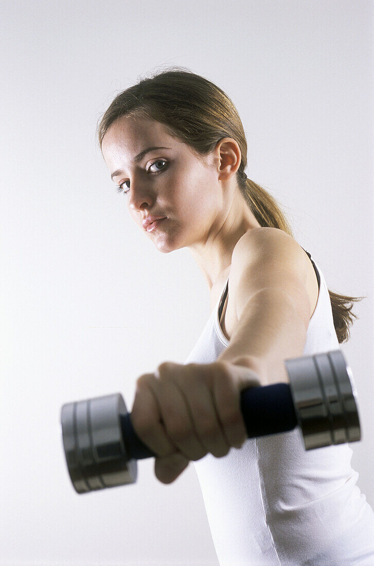 Contemporary, Dumbbell, Dumbbells, Exercise, Exercises, Facial expression, Facial expressions, Female