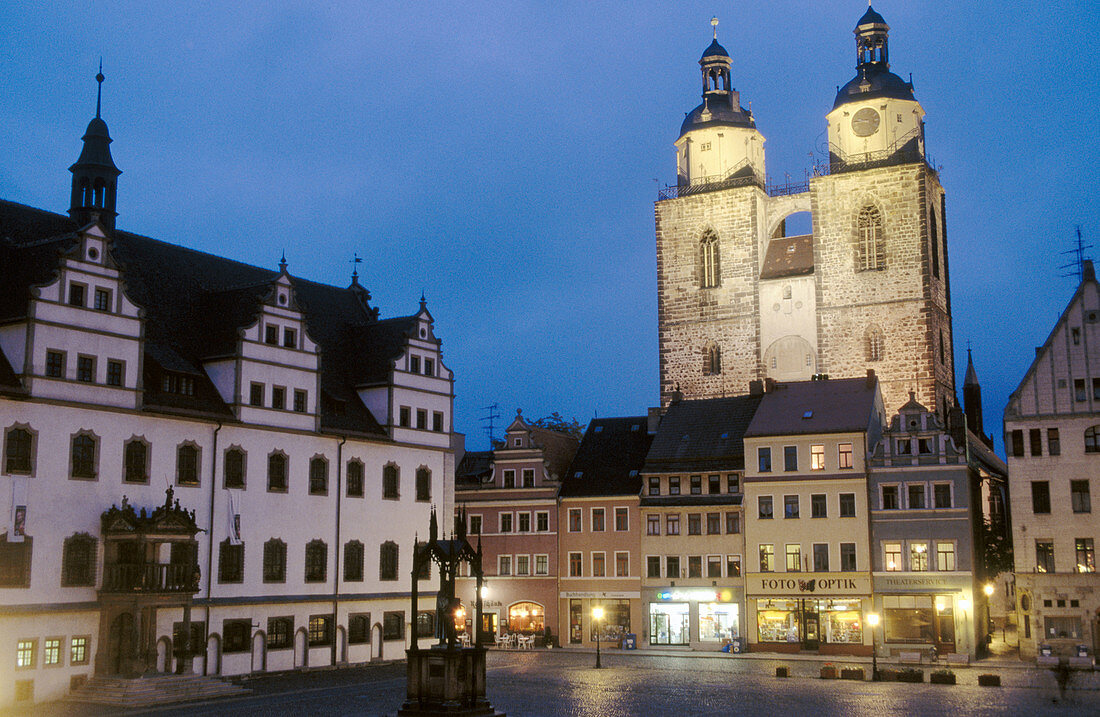 Market square and Saint Marien church. Luther town. Wittenberg. Saxony-Anhalt. Germany.