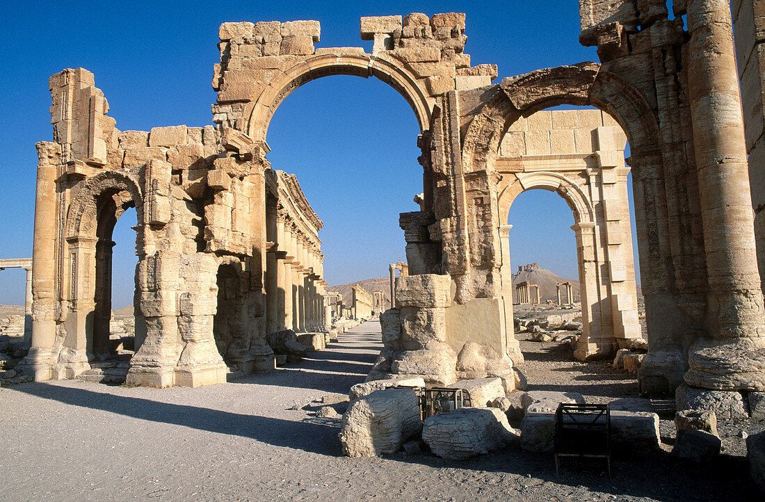 Triumphal arch and main street. Greco-Roman city. Palmyra. Syria